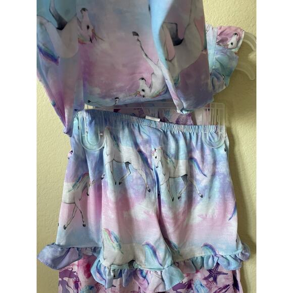 Mermaids Sea Shells Starfish Unicorns Sleeveless Top Shorts Pajama Set M 7/8 - Picture 5 of 6